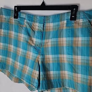 Manhattan Chino Shorts Size 16 Aqua Plaid Madras